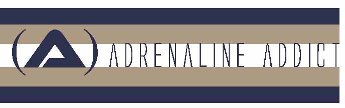 Blue and gray woven label with the (A) mark and wordmark